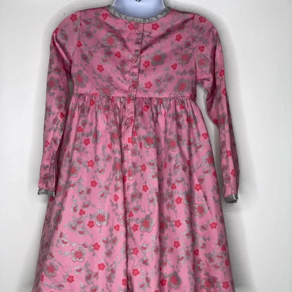 Baby Lulu girls pink silver long sleeve floral butterfly dress sz4 - Picture 2 of 3